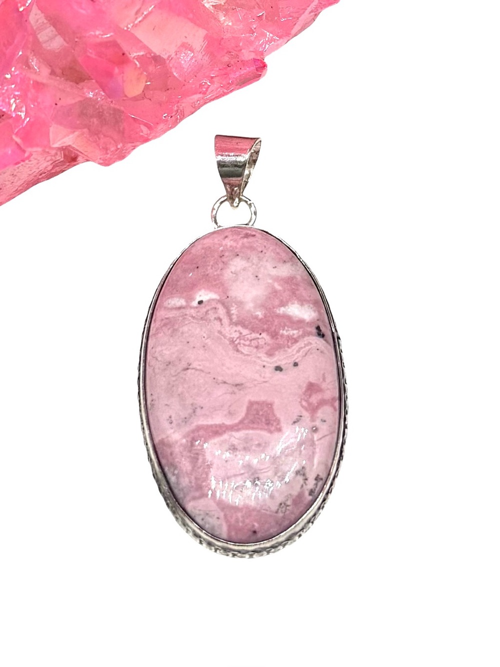 Cobalt Calcite Necklace Pendant 925 Sterling Silver Overlay Oval Pink Stone